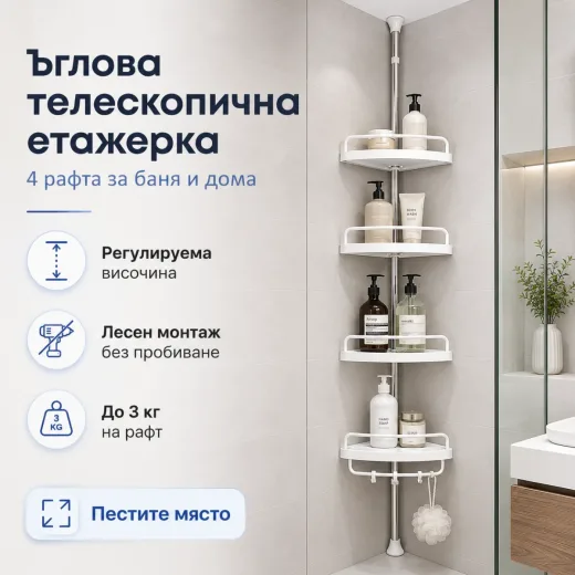 Τηλεσκοπική γωνιακή ραφιέρα μπάνιου με 4 ράφια