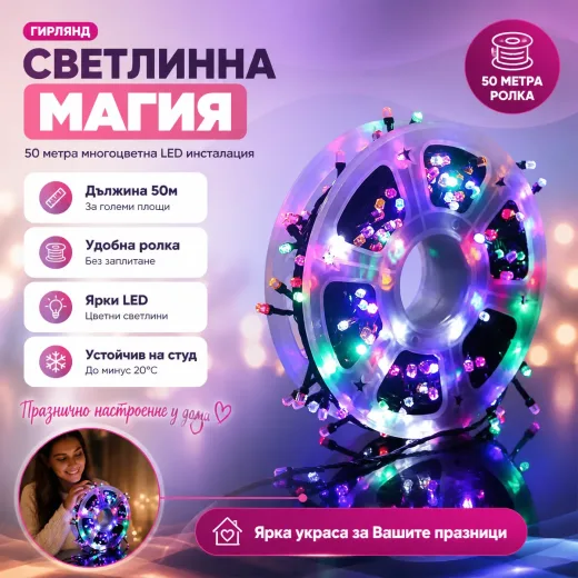 Πολύχρωμη γιρλάντα LED σε ρολό 50 μέτρων