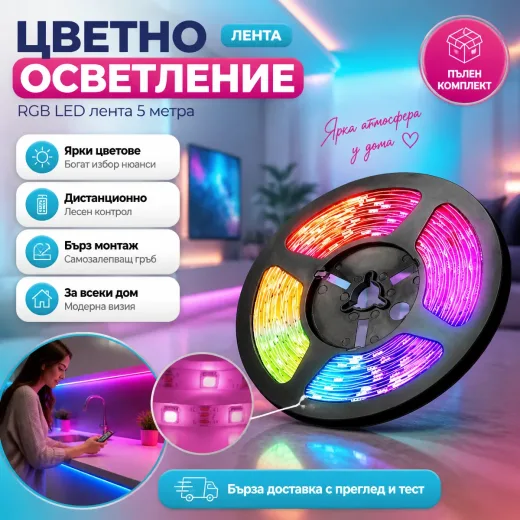 Σετ ταινία LED RGB 5 μέτρων με τηλεχειριστήριο