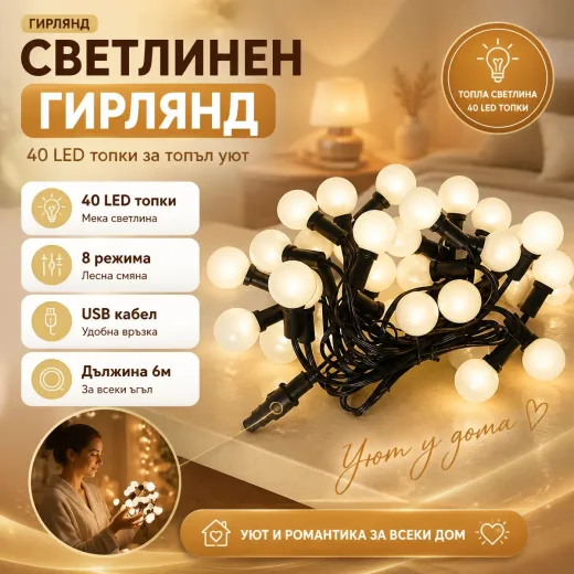 Διακοσμητική φωτεινή γιρλάντα με 40 μπάλες LED