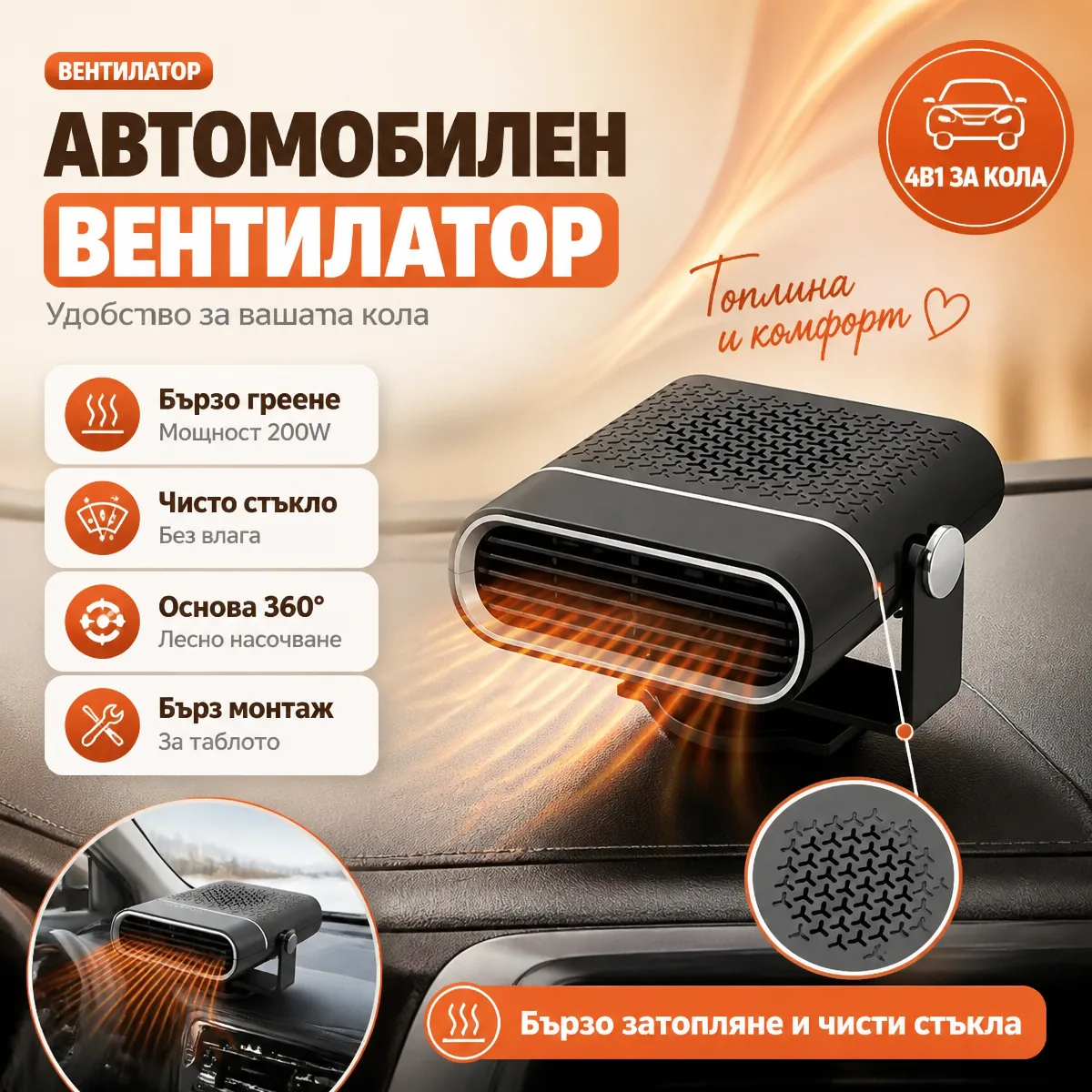 Αερόθερμο αυτοκινήτου 4 σε 1 12V/24V 200W