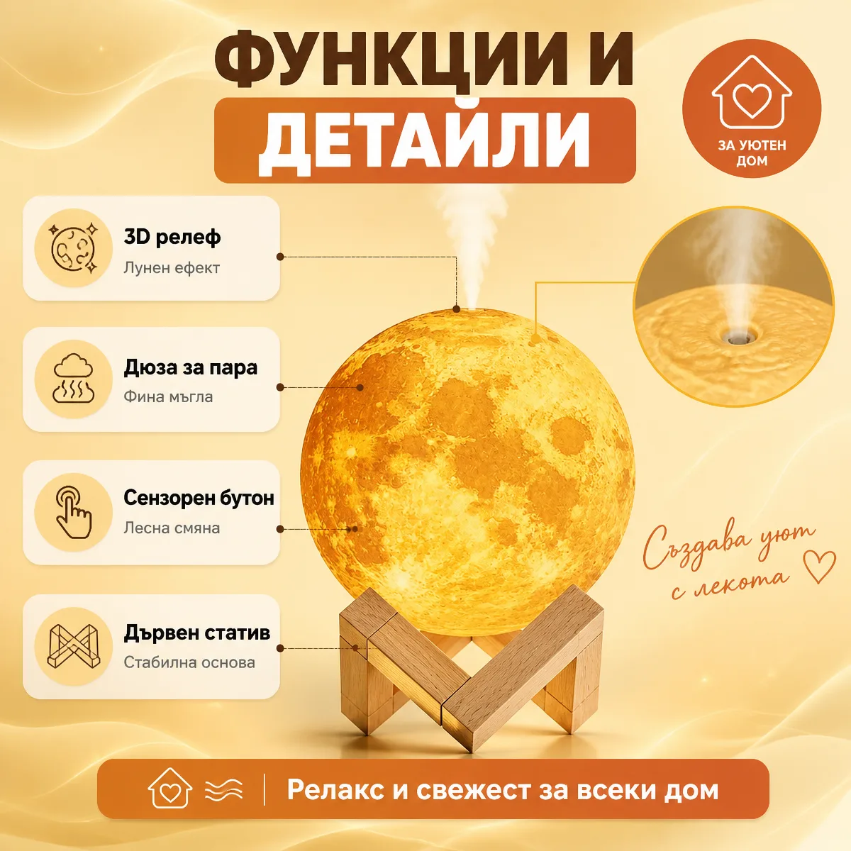 Διαχυτής αρωμάτων και νυχτερινό φωτιστικό Φεγγάρι 3 σε 1