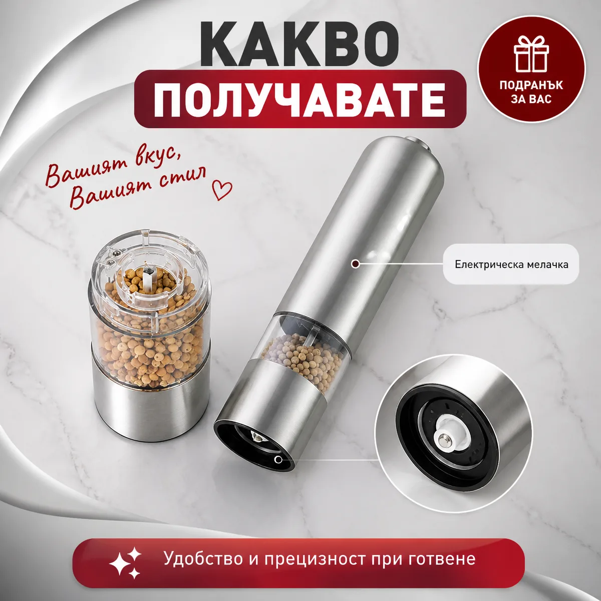 Ηλεκτρικός μύλος μπαχαρικών από ανοξείδωτο ατσάλι