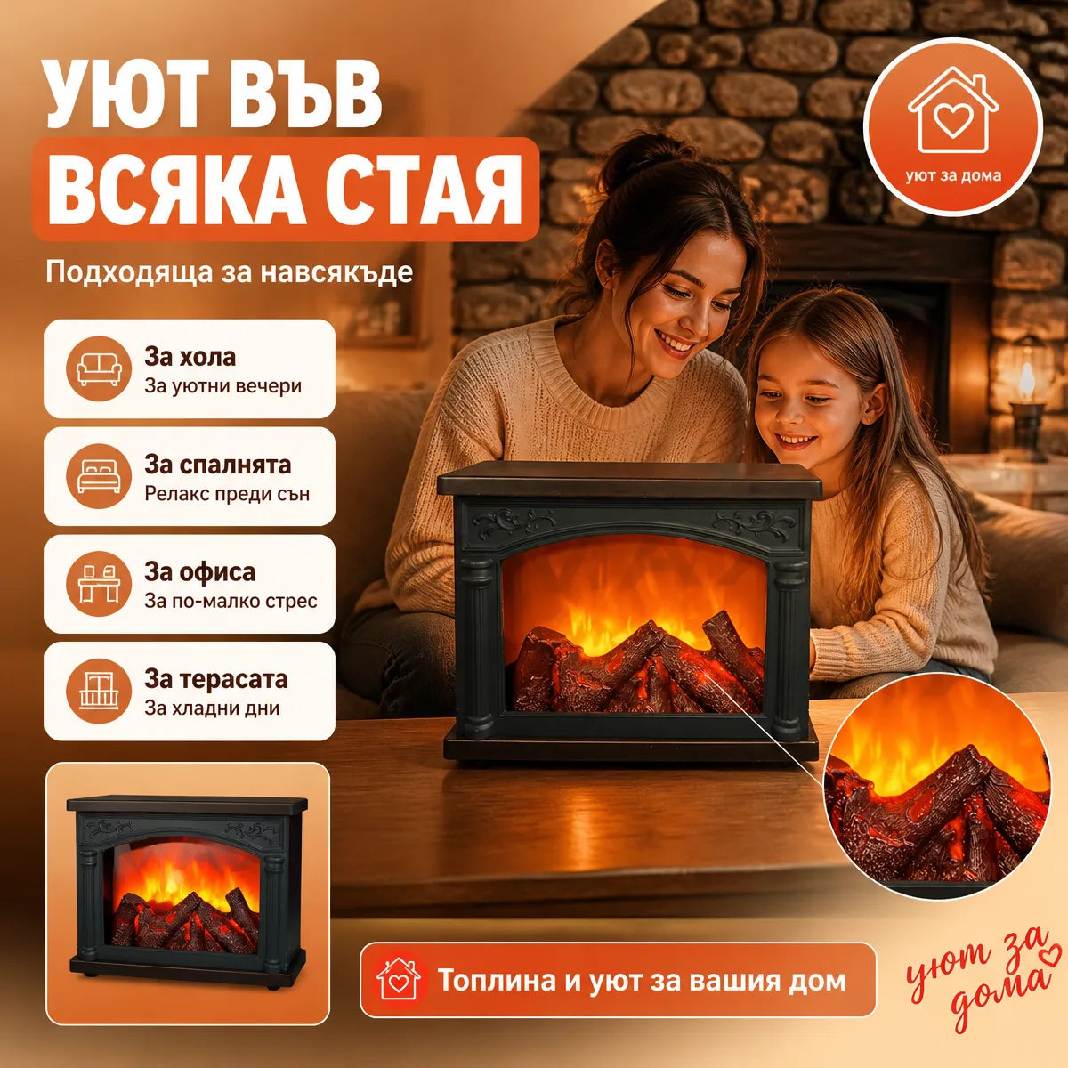 Διακοσμητικό Επιτραπέζιο Τζάκι LED με USB