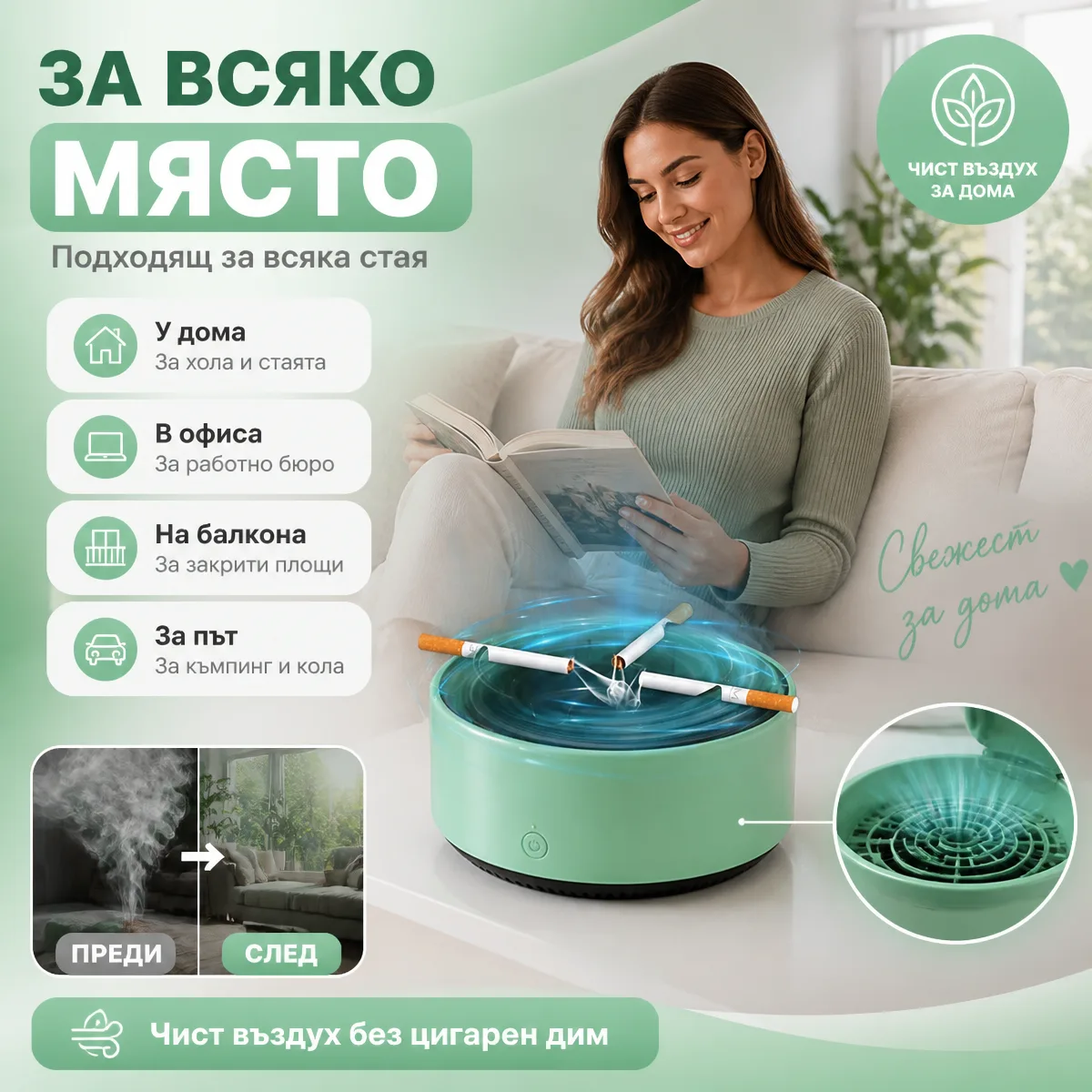 Άκαπνο τασάκι με αναρρόφηση καπνού