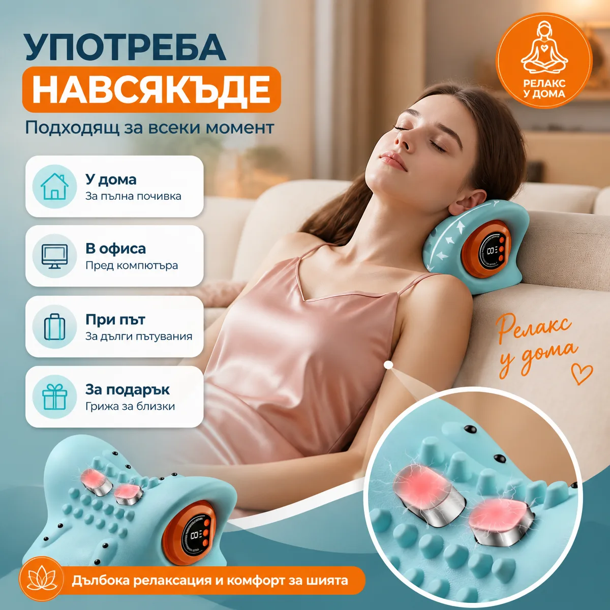 Ασύρματο Μαξιλάρι Μασάζ Αυχένα με Θερμότητα