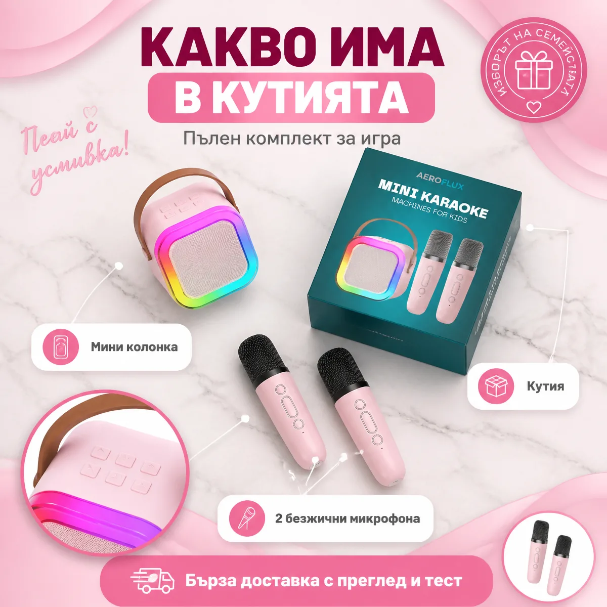 Φορητό μίνι σύστημα καραόκε με δύο ασύρματα μικρόφωνα