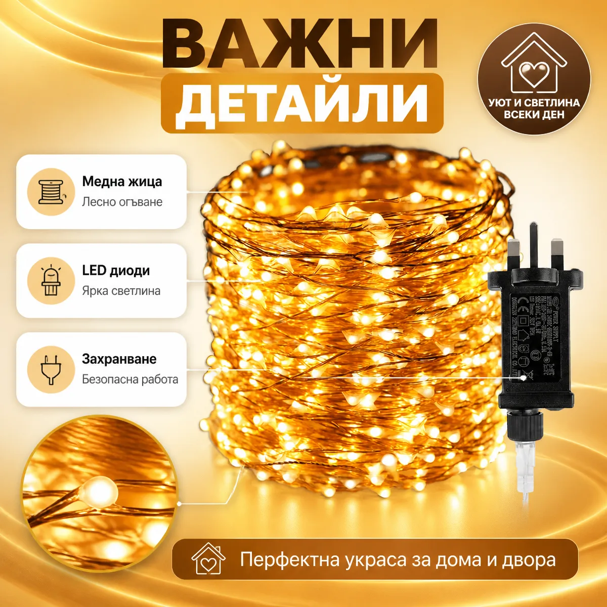 Χριστουγεννιάτικα λαμπάκια LED σε χάλκινο σύρμα 100m