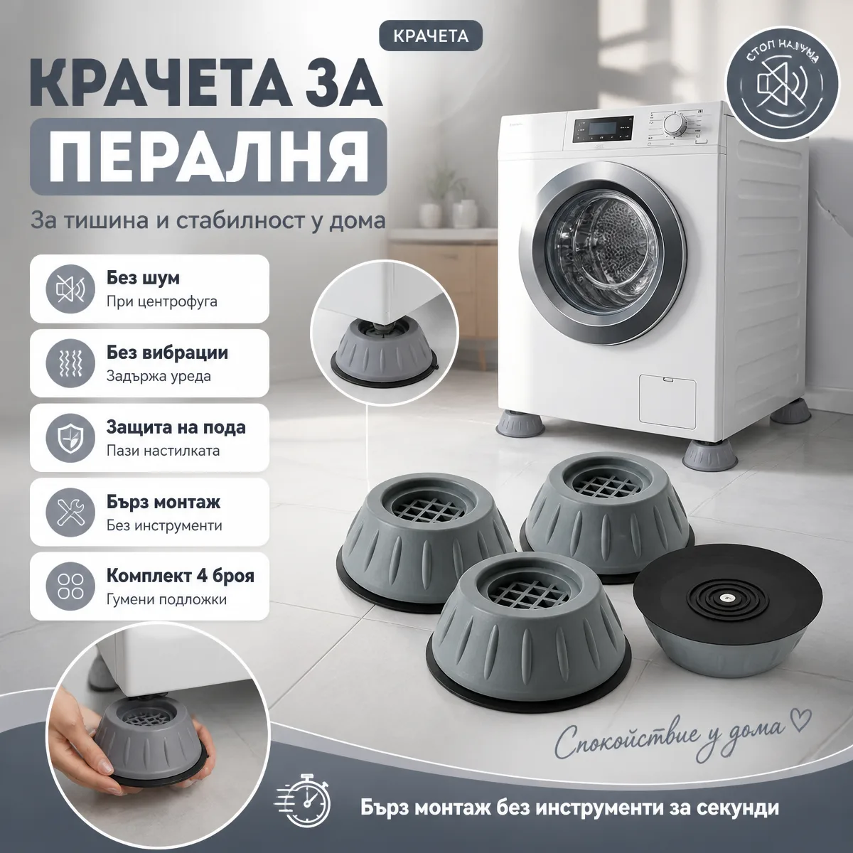 Σετ 4 τεμαχίων αντικραδασμικά ποδαράκια πλυντηρίου — ποδαράκια πλυντηρίου