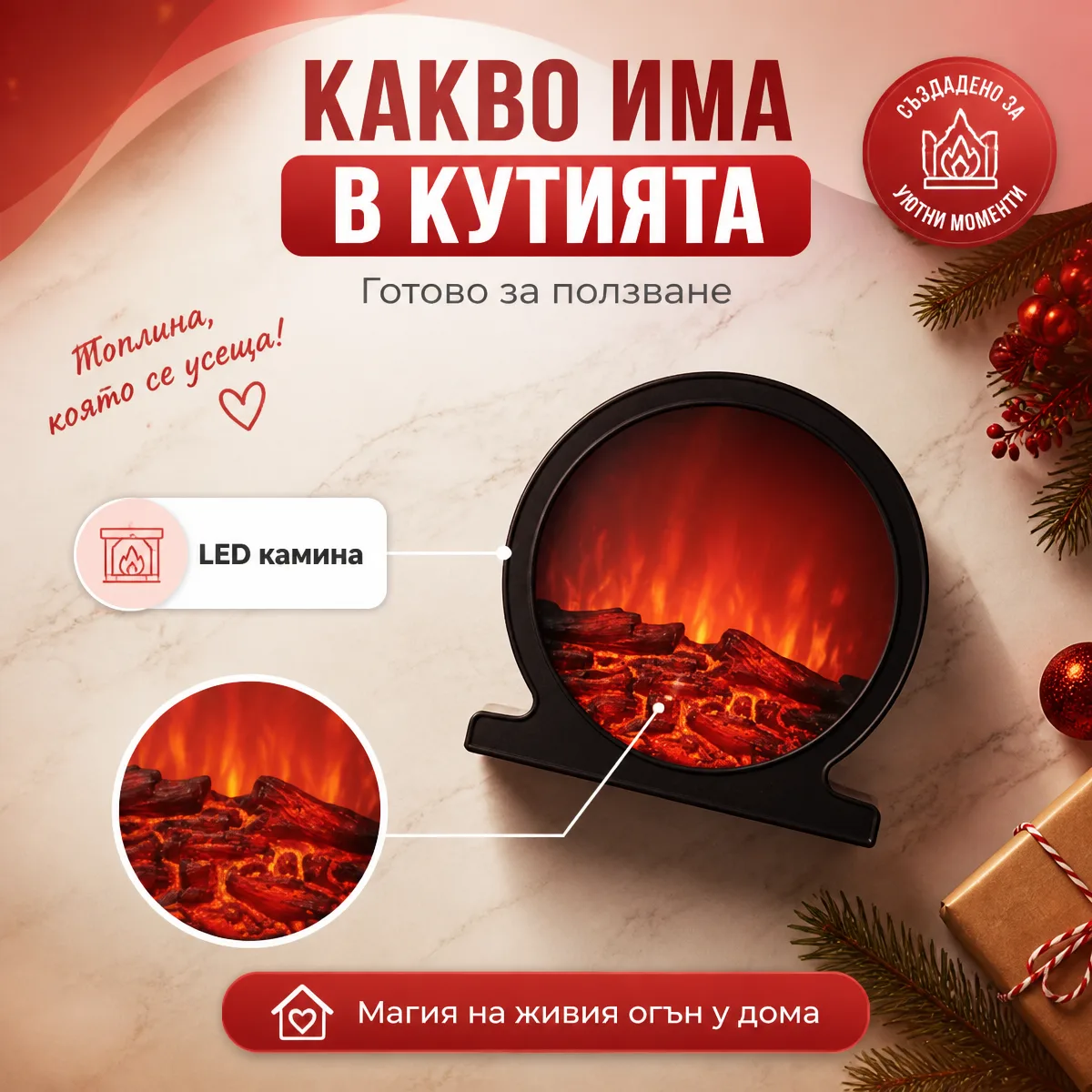 Στρογγυλό Διακοσμητικό Τζάκι LED με USB