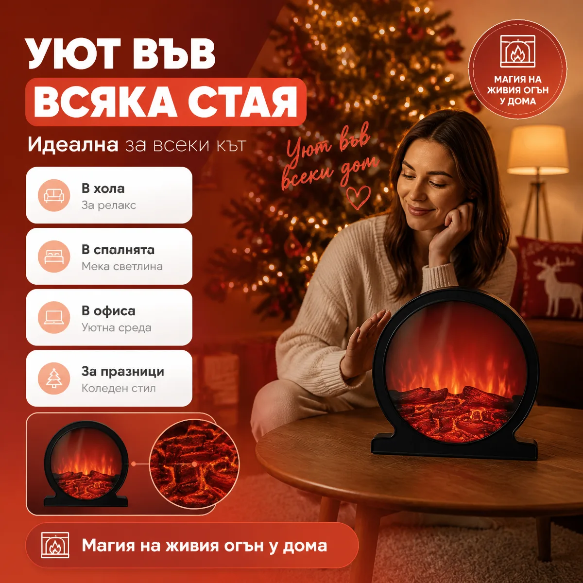 Στρογγυλό Διακοσμητικό Τζάκι LED με USB