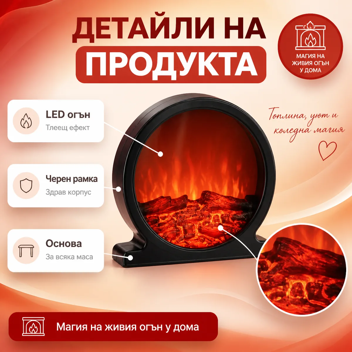 Στρογγυλό Διακοσμητικό Τζάκι LED με USB