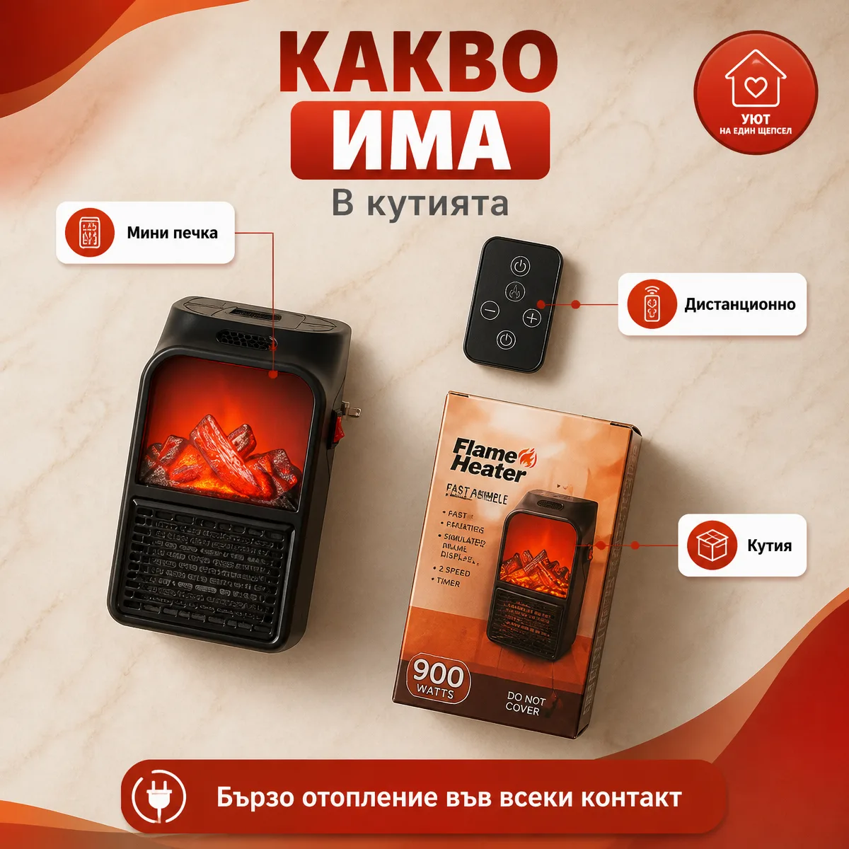 Φορητή μίνι σόμπα Flame Heater 900W