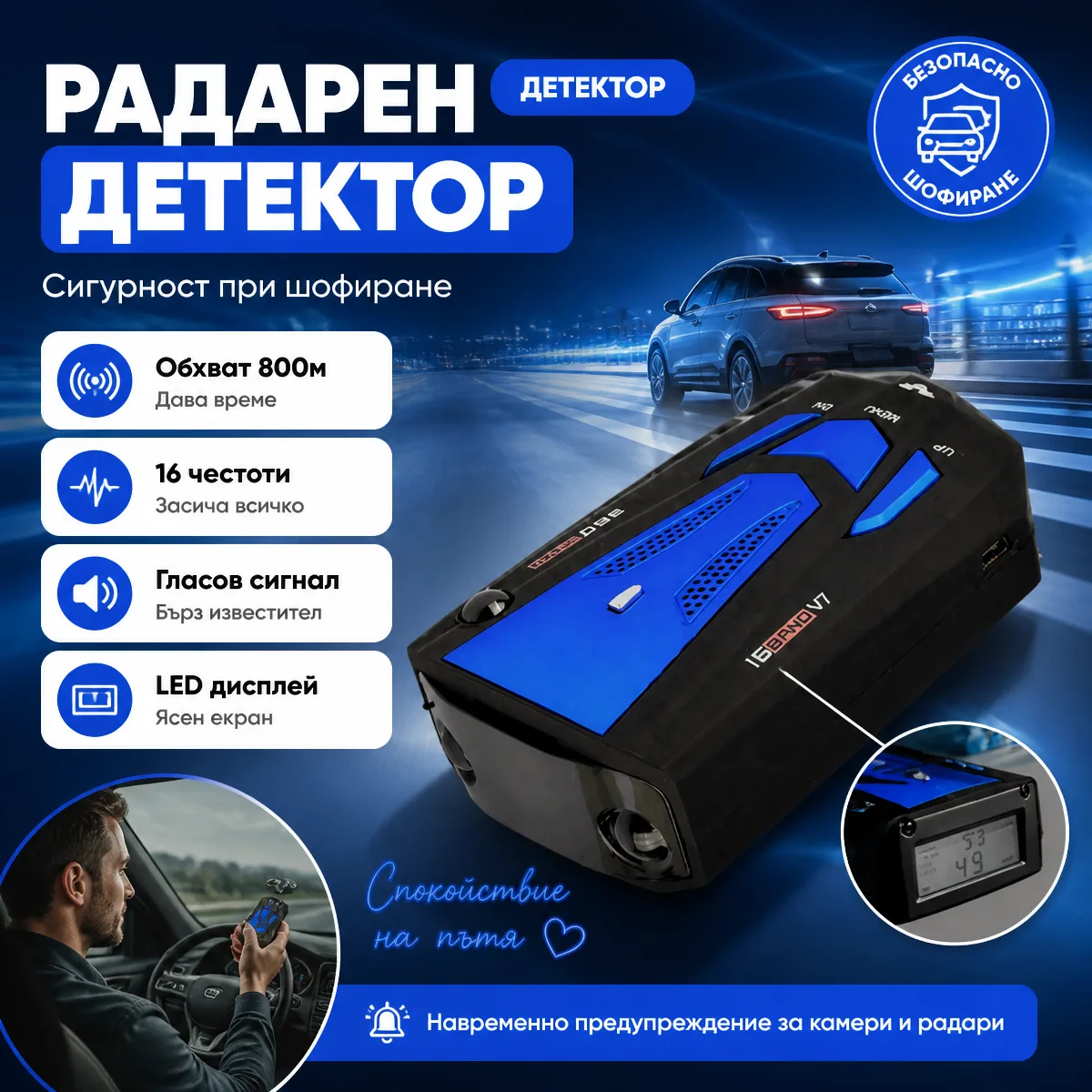 Συμπαγής ανιχνευτής ραντάρ αυτοκινήτου για κάμερες