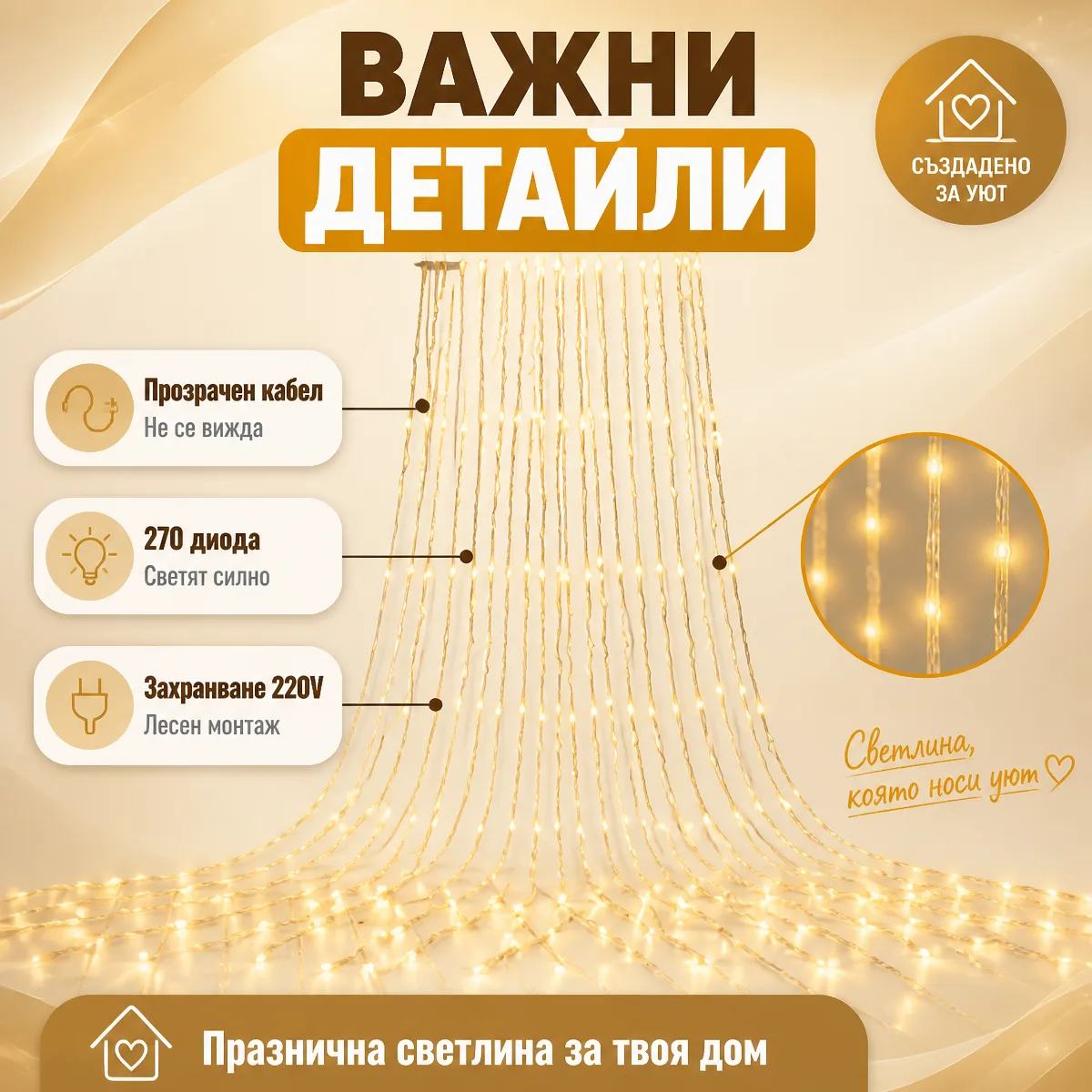Χριστουγεννιάτικη κουρτίνα LED με εφέ χιονόπτωσης 3x3m