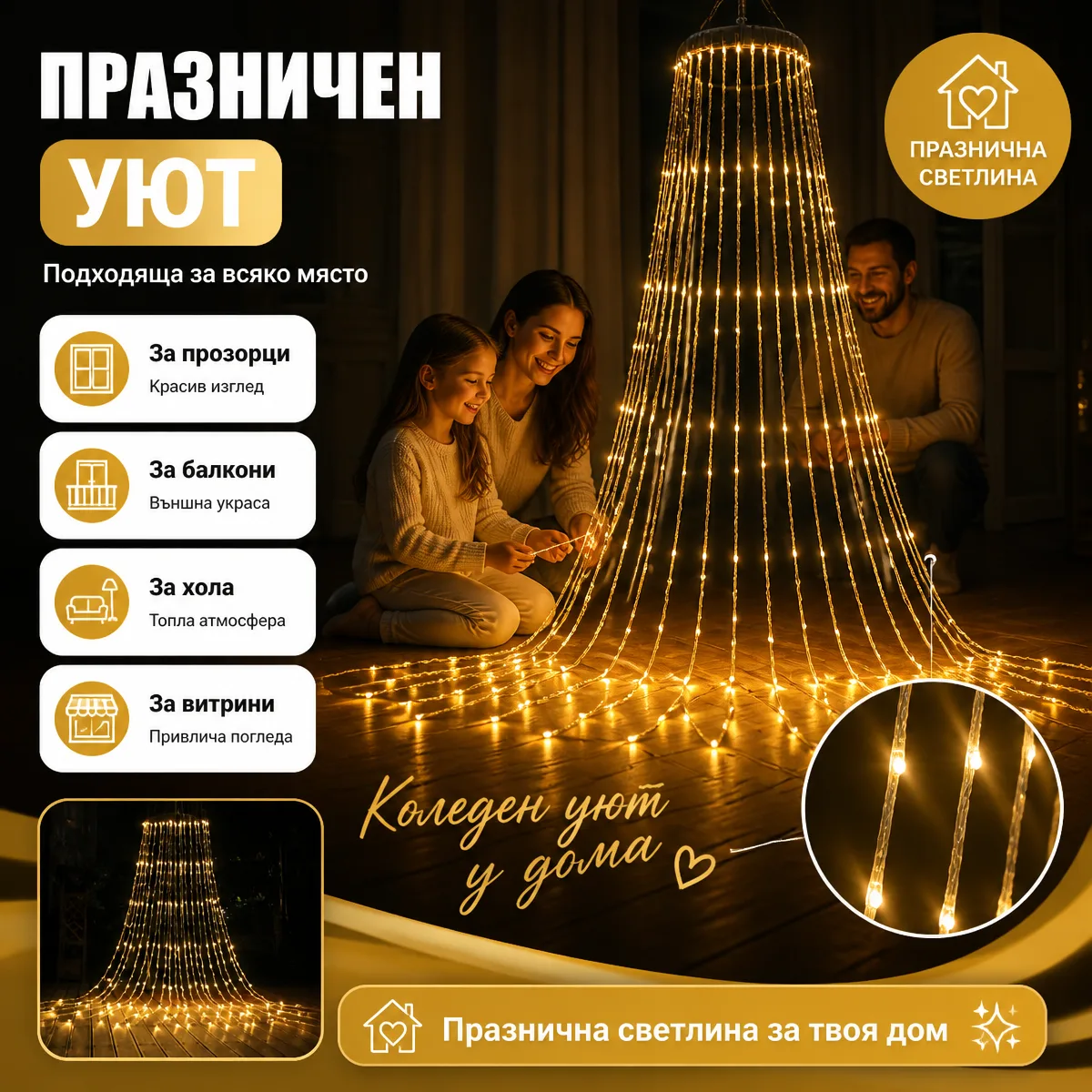 Χριστουγεννιάτικη κουρτίνα LED με εφέ χιονόπτωσης 3x3m