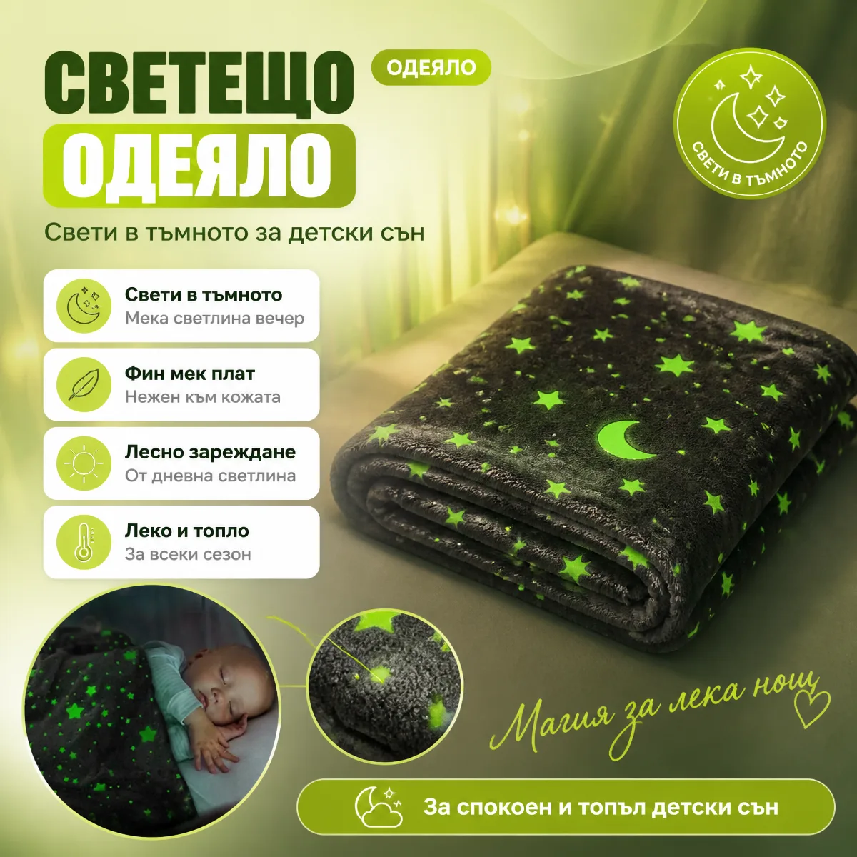 Κουβέρτα Magic Blanket που λάμπει στο σκοτάδι