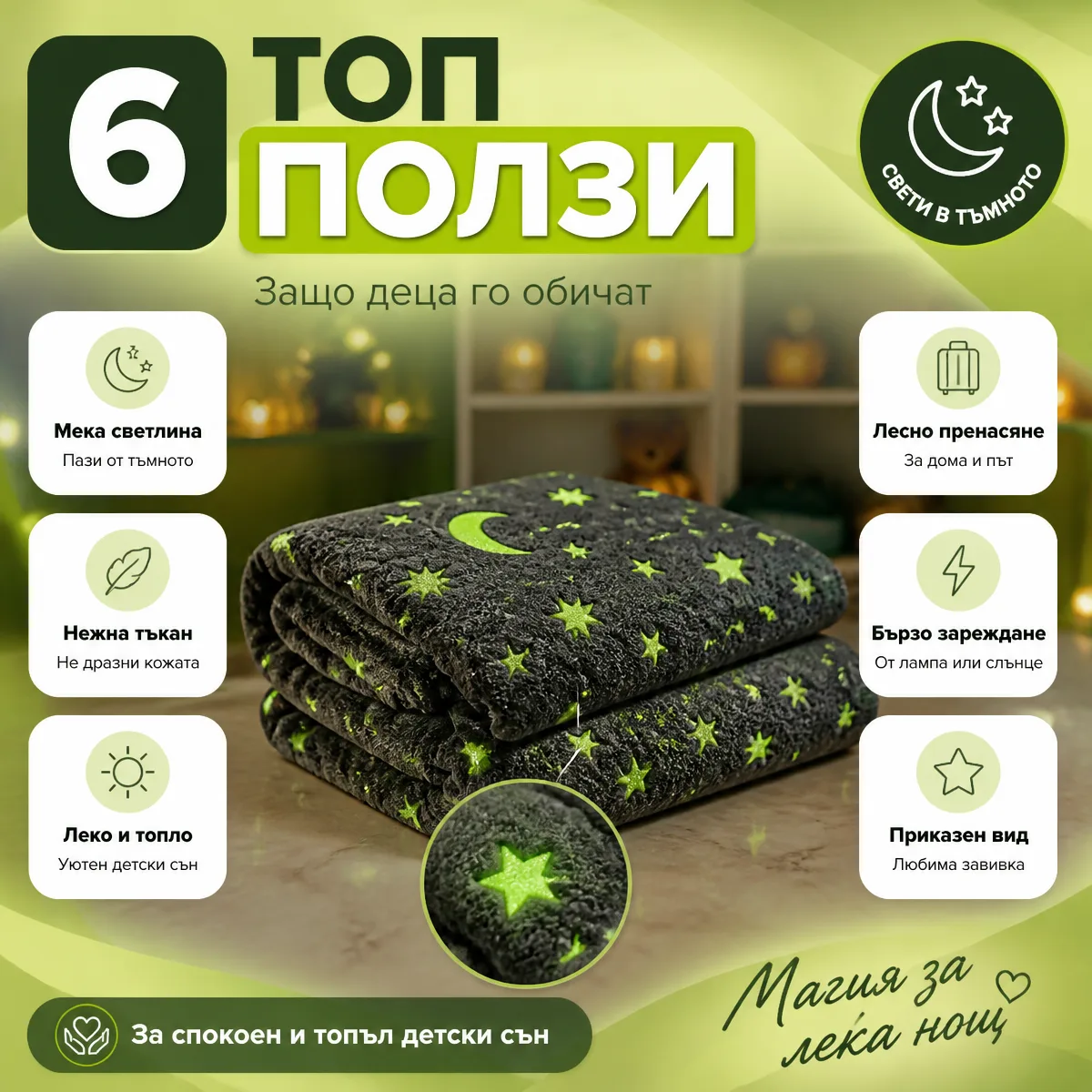 Κουβέρτα Magic Blanket που λάμπει στο σκοτάδι